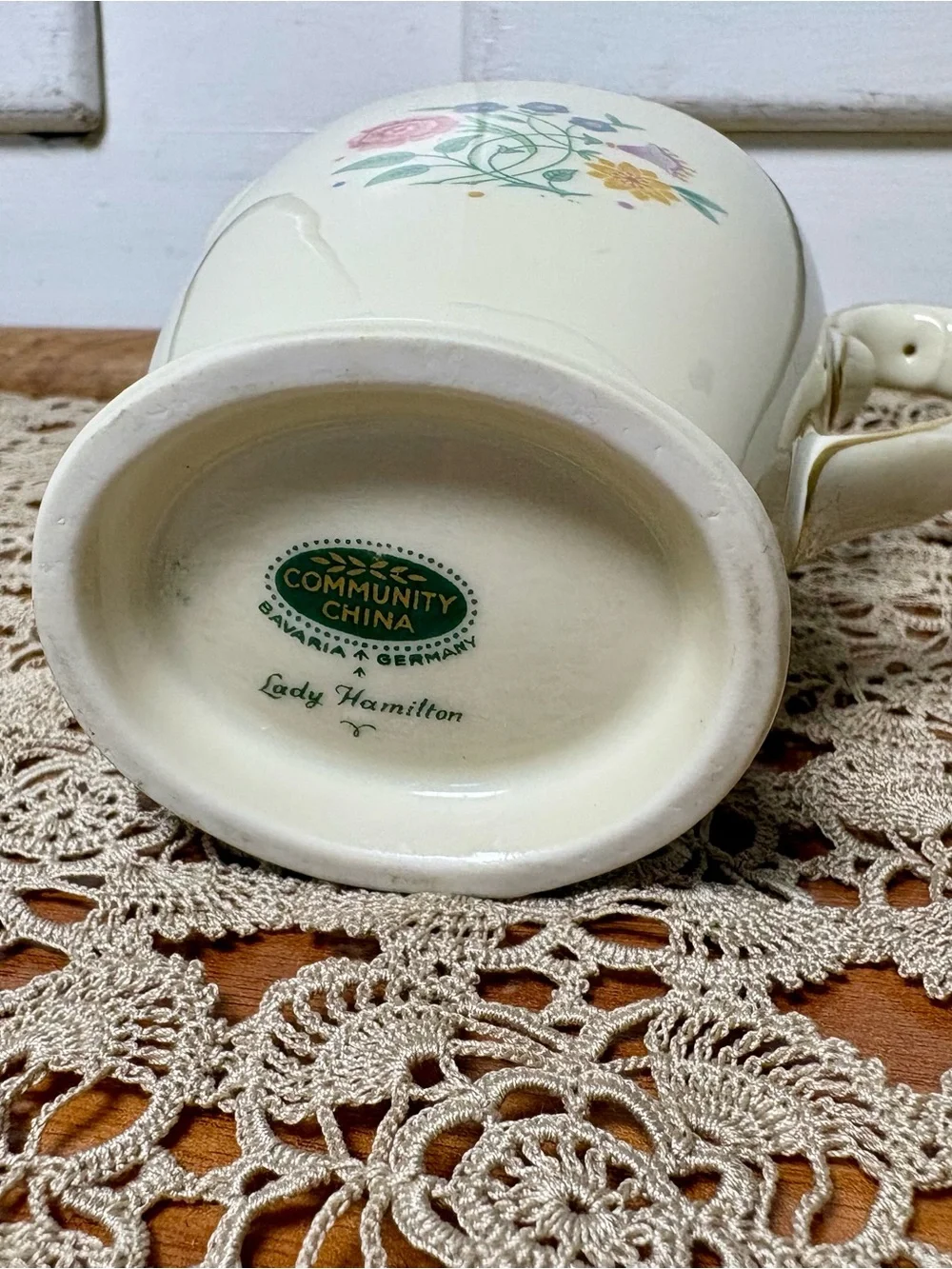 Vintage 80s Lady Hamilton German Floral Gold Trim Ceramic Small Pitcher Creamer